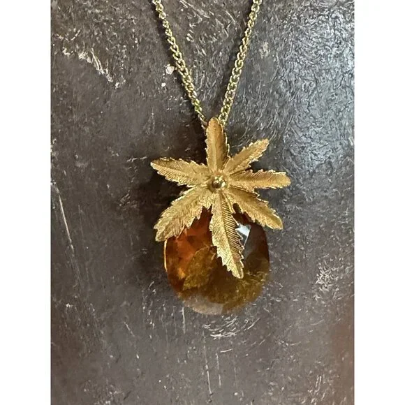 SARAH COVENTRY AUTUMN HAZE PINEAPPLE AMBER STONE BROOCH PENDANT NECKLACE MCM EU - Picture 5 of 11